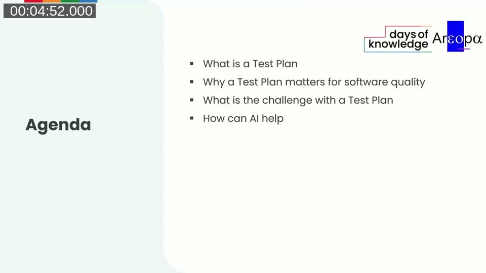 Session agenda: What is a Test Plan, Why a Test Plan matters, What is the challenge, How can AI help