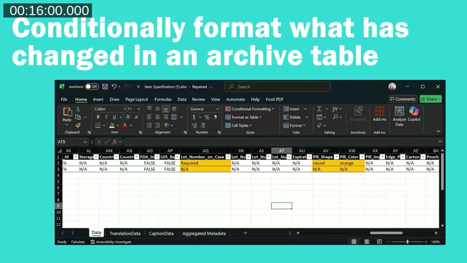 Slide outlining the four steps to create an Excel layout: get the data contract workbook, design using Excel features, import back into Business Central, and test the layout