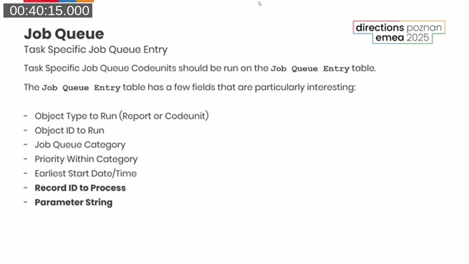 AL code example showing a recurring job queue codeunit that finds customers to process and creates individual job queue entries