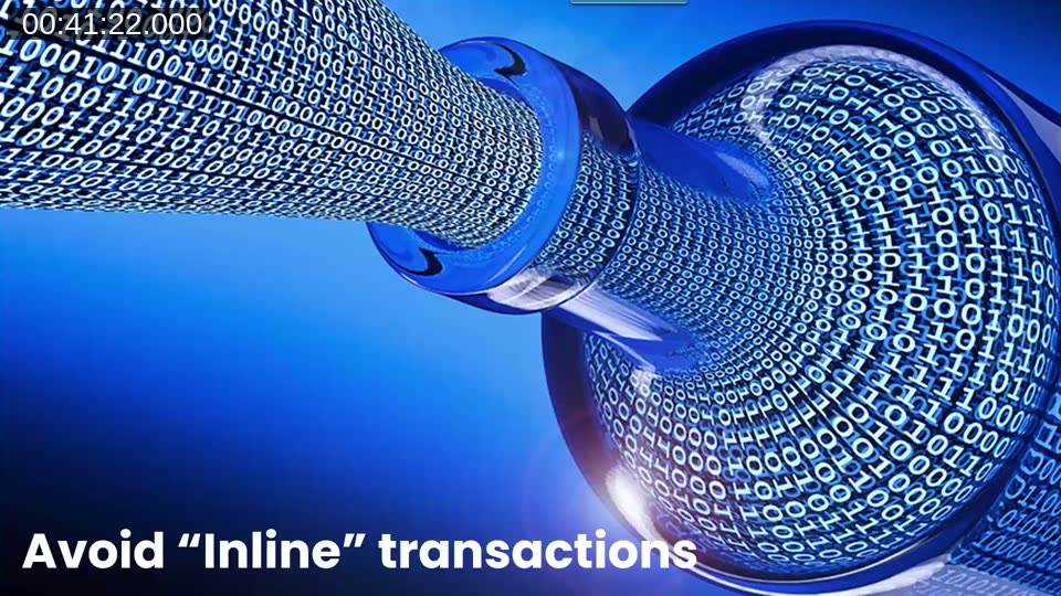 Slide titled 'Keep APIs simple' showing how OnAfterGetRecord calculations multiply SQL calls: 1 call without vs 1 + (records × calls) with calculations