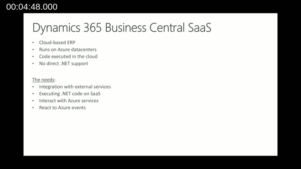 Business Central SaaS needs: integration, .NET code, Azure services, Azure events