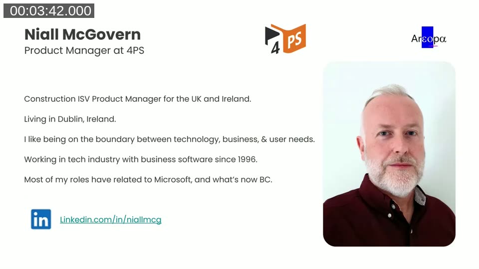 Niall McGovern, Product Manager at 4PS, speaker introduction slide