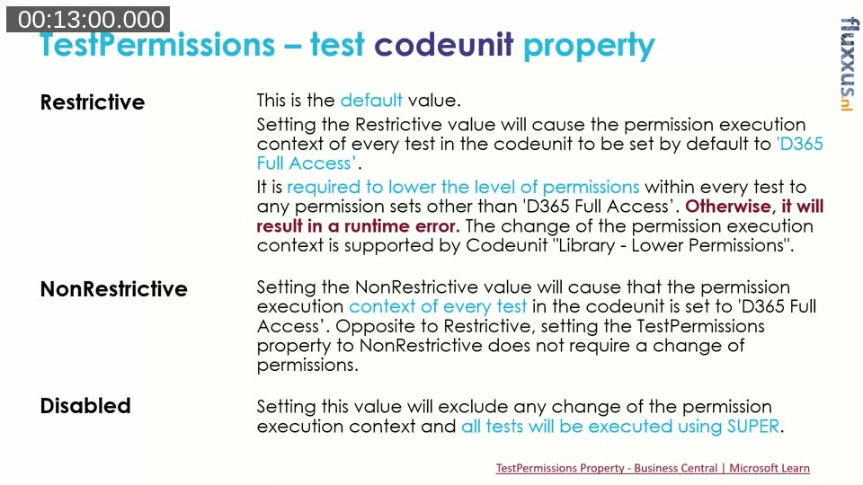 Slide showing the Restrictive, NonRestrictive and Disabled values of the TestPermissions property