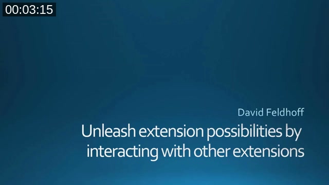Title slide: Unleash extension possibilities by interacting with other extensions, presented by David Feldhoff