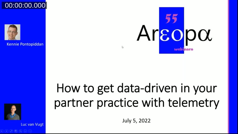 Areopa webinar title slide: How to get data-driven in your partner practice with telemetry, July 5 2022
