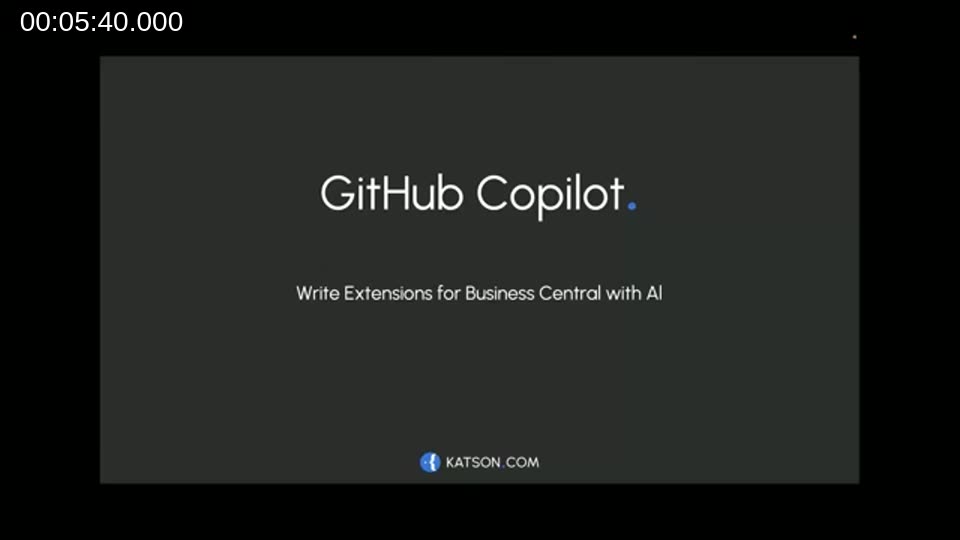 Title slide: GitHub Copilot - Write Extensions for Business Central with AI
