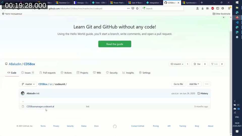 The CDSBox GitHub repository by Andrey Baludin containing the sample AL extension for CDS/Dataverse replication