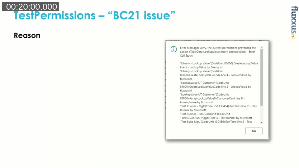 Error dialog: Sorry, the current permissions prevented the action, with the full call stack shown