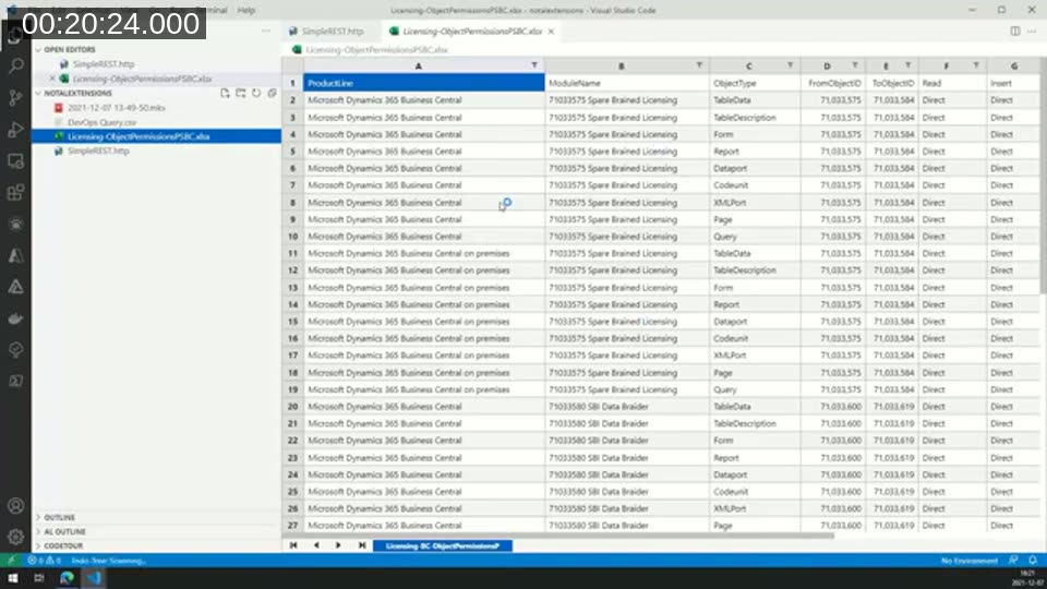 Excel Viewer extension rendering an xlsx spreadsheet directly inside VS Code