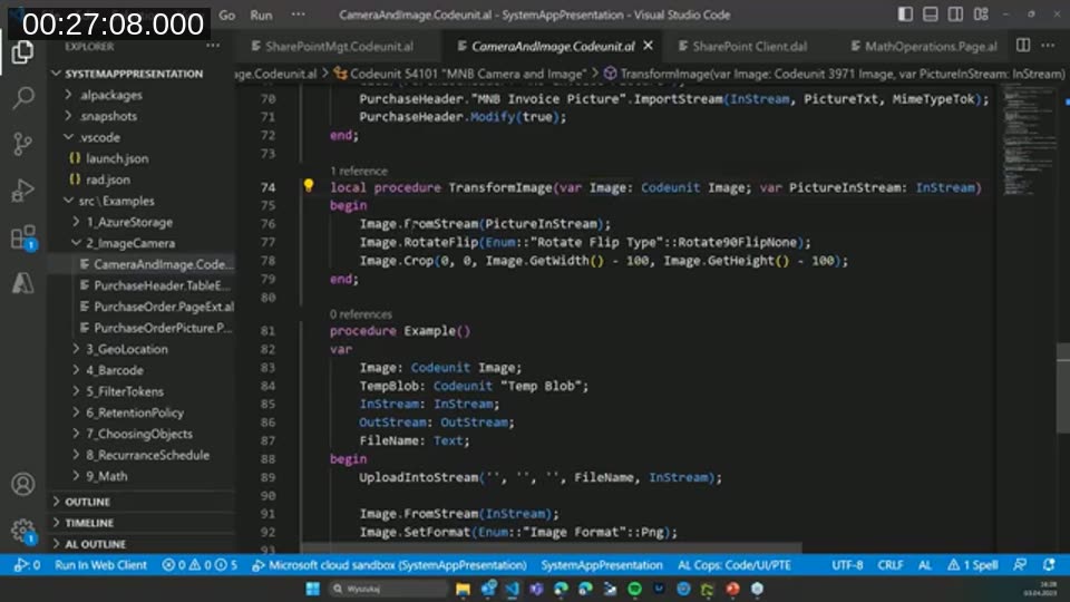 AL code for TransformImage using the Image codeunit's RotateFlip and Crop functions