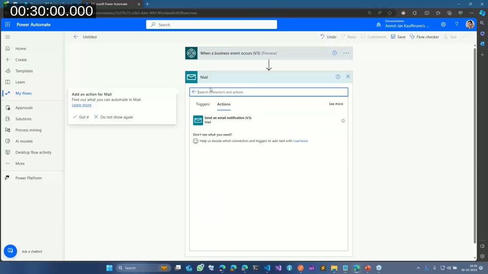 Power Automate flow using the When a business event occurs (V3) trigger