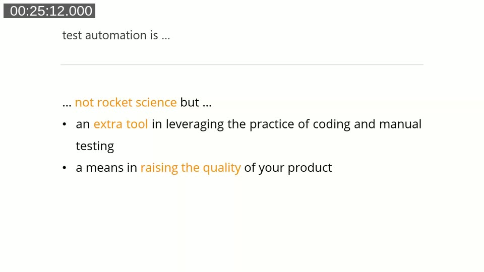 Slide defining test automation as a team effort with both a functional and a technical component, inextricably linked to requirements