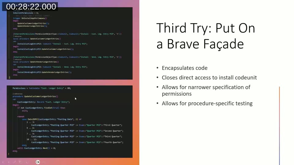 Third attempt: the facade pattern, moving install logic into dedicated codeunits with narrowly scoped inherent permissions