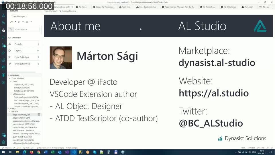 AL Studio introduction slide with Marton Sagi's marketplace, website, and Twitter links