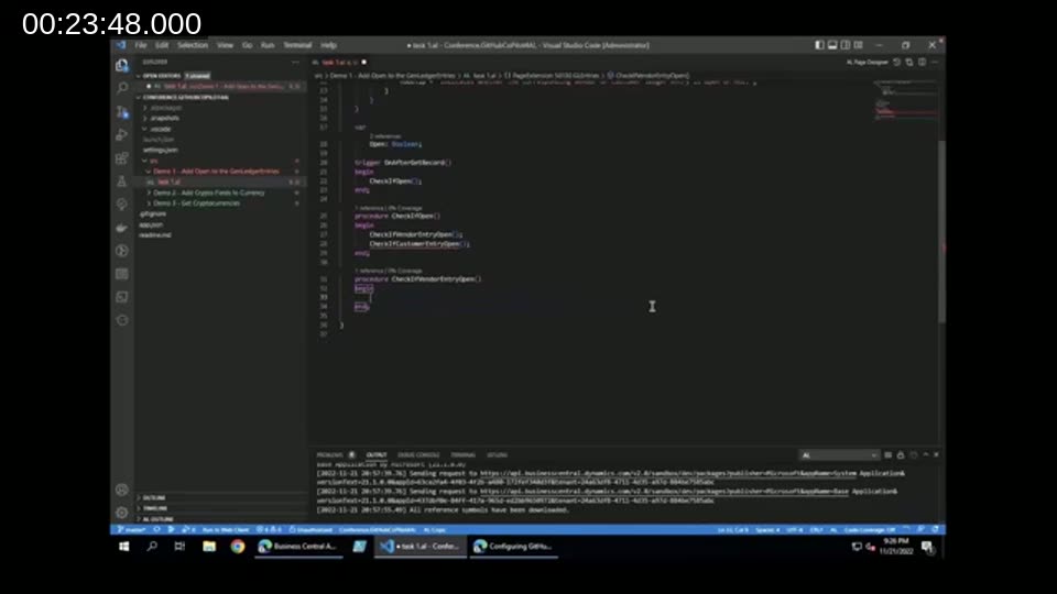 Completed AL functions CheckIfOpen, CheckIfVendorEntryOpen, and CheckIfCustomerEntryOpen generated with Copilot's help