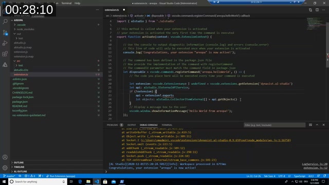 Extension code calling api.getObjects() with a typed alstudio.CollectorItemExternal[] result
