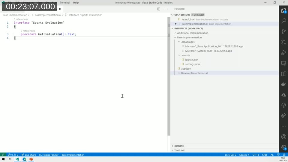 VS Code: interface Sports Evaluation with a single GetEvaluation() procedure returning Text