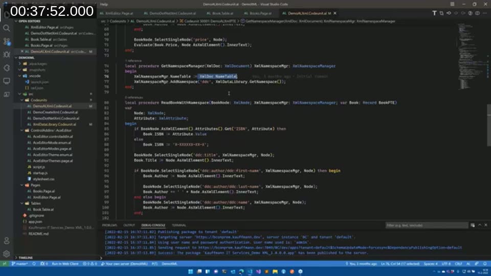 AL code for GetNamespaceManager and ReadBookWithNamespace, using an XmlNamespaceManager with a custom ddc prefix