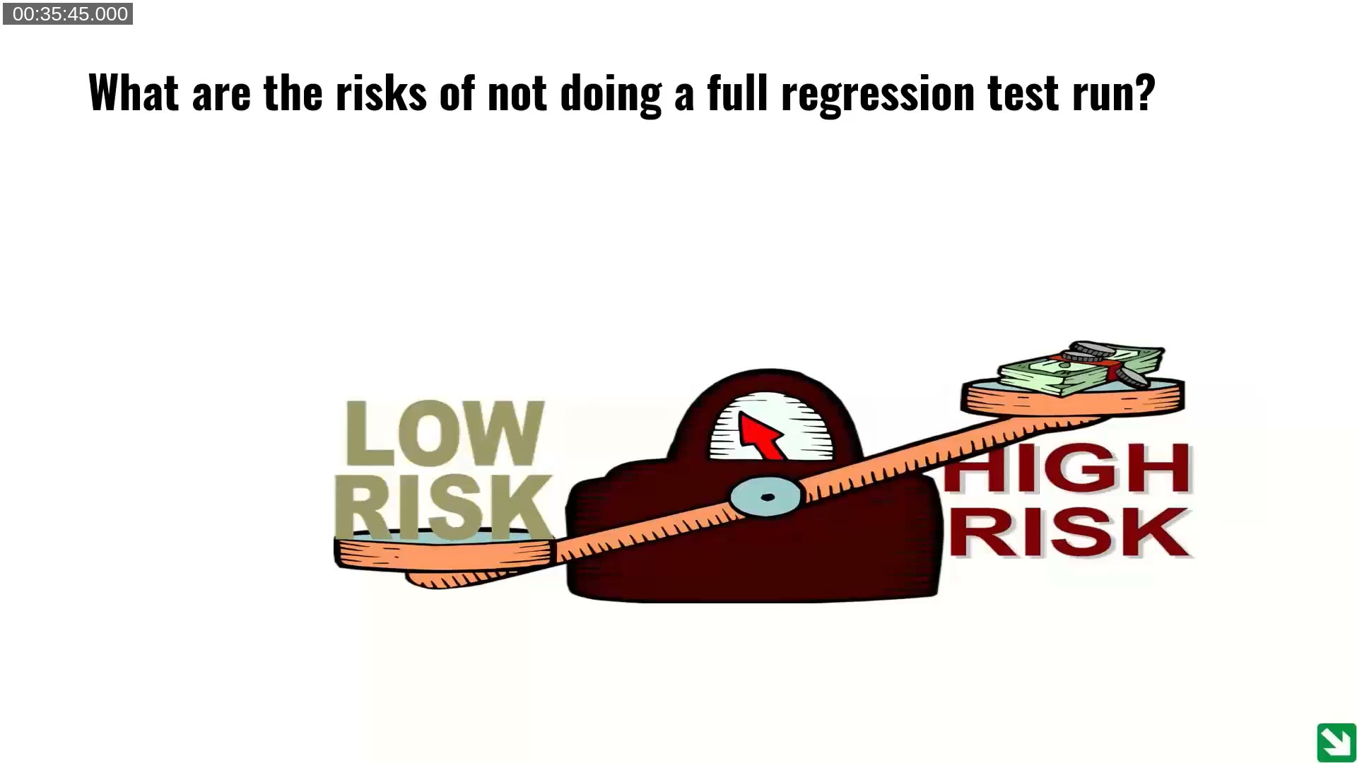 Balance scale weighing low risk against high risk and financial cost