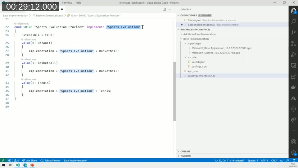 VS Code: enum Sports Evaluation Provider implements Sports Evaluation, with Default, Basketball and Tennis values