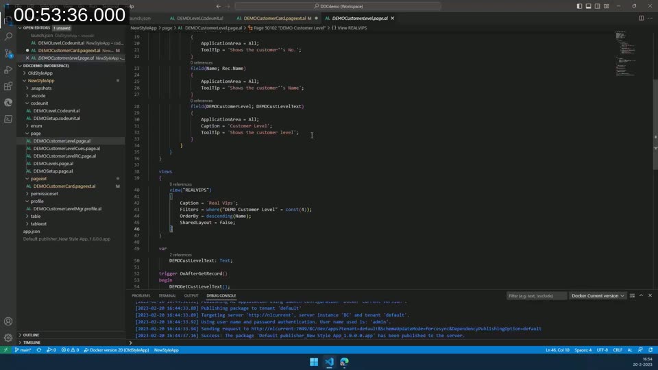 AL code showing the views construct on a list page, defining a Real Vips view with a filter and sort order
