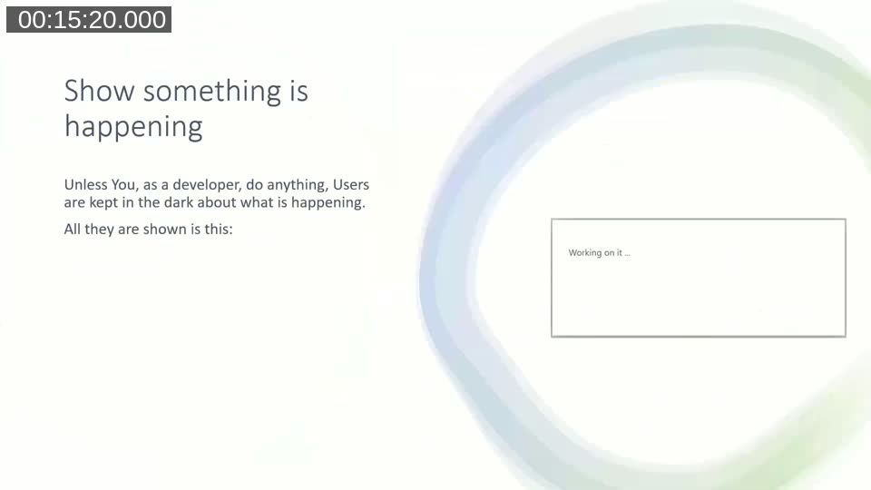 The default Business Central 'Working on it...' dialog with no progress information