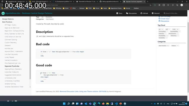 AL code comparison showing bad versus good formatting for if/else statements
