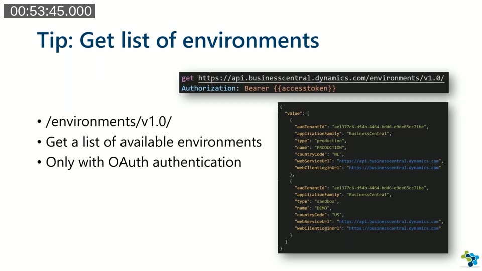 Tip: retrieve all environments via the /environments/v1.0/ endpoint using OAuth authentication