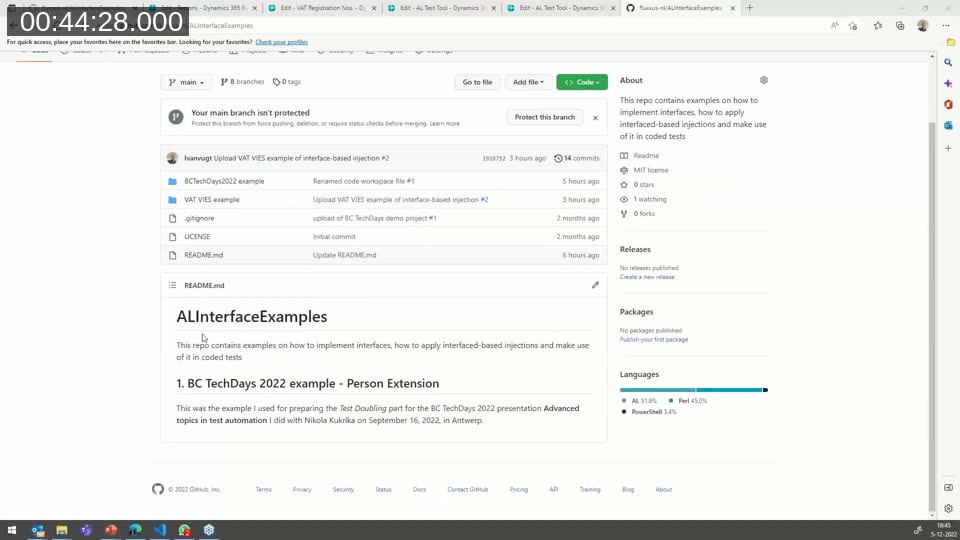 GitHub repository page for fluxxus-nl/ALInterfaceExamples showing the README