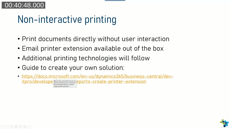 Non-interactive cloud printing demo: OnAfterDocumentPrintReady event intercepts a sales order confirmation and routes the PDF to an email printer