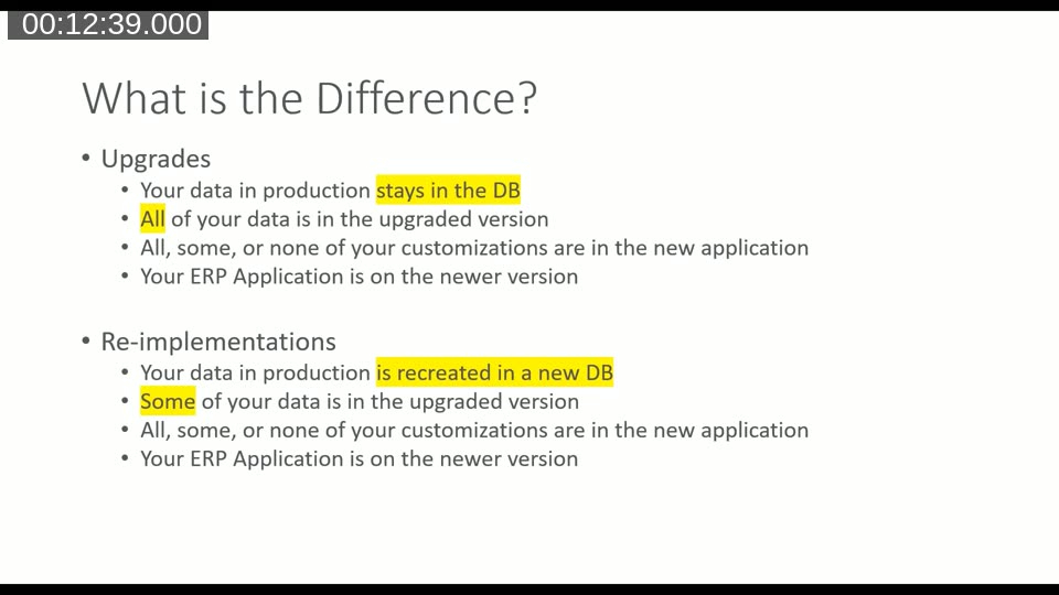Upgrade versus re-implementation: the single deciding factor is whether production data stays in the existing database