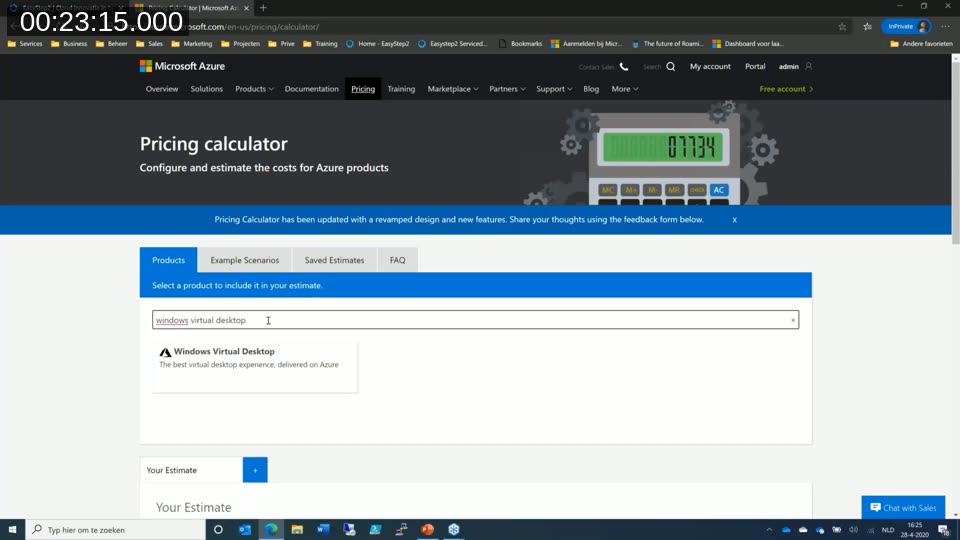 Azure Pricing Calculator — Azure SQL Database configuration showing vCore vs DTU purchase model and savings options